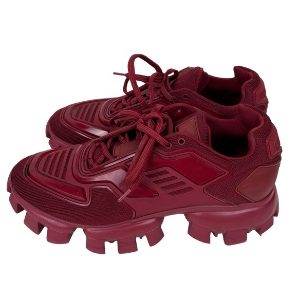Prada Cloudburst Thunder Red Neoprene Rubber Lugged Sneakers - Picture 3 of 11